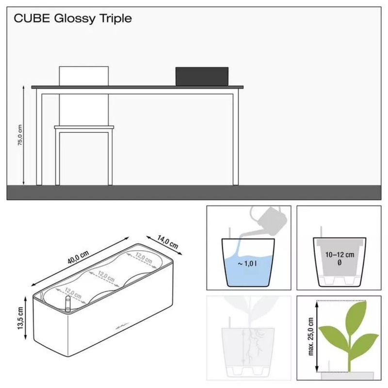 Cube Glossy Triple, Lechuza Blomsterkasse